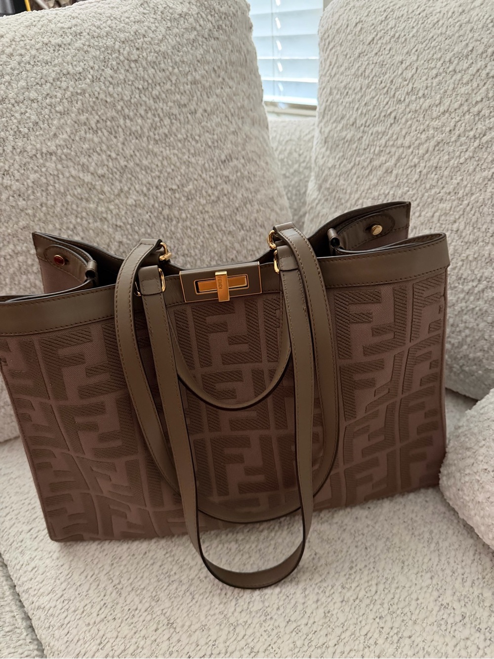 Fendi Brown Zucca Monogram Tote with Gold-Tone Hardware